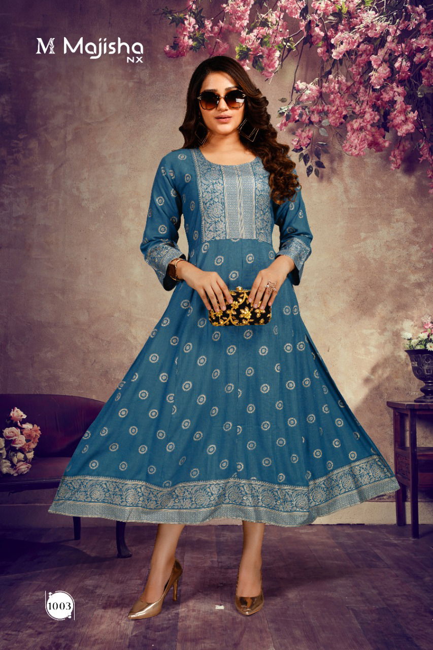 Majisha Nx Kanak 1 Latest Designer Fancy Wear RAyon Anarkali Kurti Collection